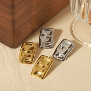 1 Pair Simple Versatile Style Draped Texture Rectangular Shape Stainless Steel  Gold Color Women's Stud Earrings h5 